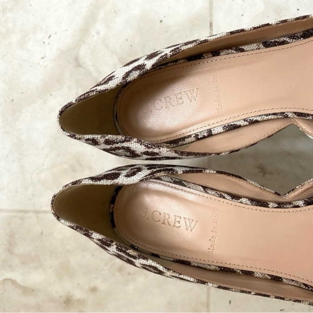 $248 J. Crew Made in Italy Leopard Print Glitter Pointed Toe D'Orsay Heels sz 7 - Picture 9 of 13